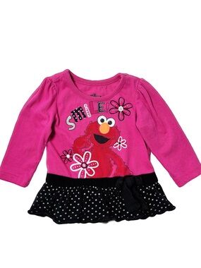 Official Sesame Street Elmo Pink Polka Dot Peplum Tunic Top 18M Floral